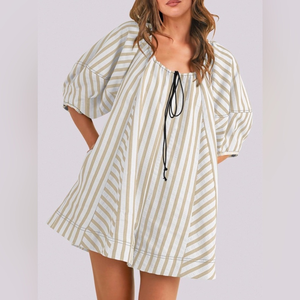Striped Beige and White Dress - Picture 3 of 4